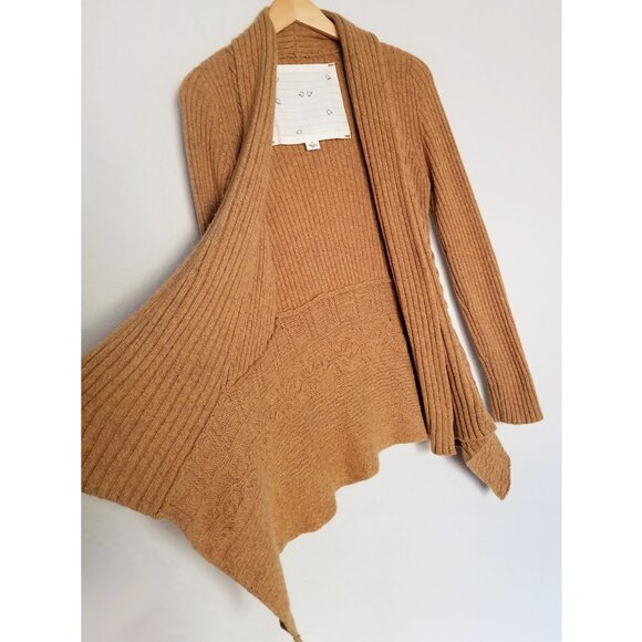 Anthropologie Canary Knitting Needle Cardigan S Open Front Wool Blend Mustard - Picture 4 of 15